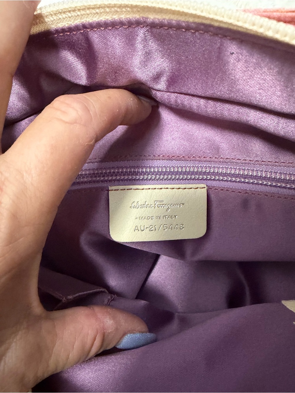 Salvatore Ferragamo Pink and Cream Floral Tote with Matching Pouch - Picture 11 of 13
